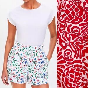 LOFT Outlet Large Linen Blend Shorts Hawaiian Print Summer Vacation Cruise